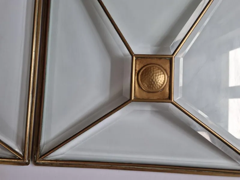 Pamono Art Deco Windows in Faceted Glass and Brass, Austria, 1930s, Set of 2> Architectural Elements