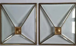Pamono Art Deco Windows in Faceted Glass and Brass, Austria, 1930s, Set of 2><noscript><img width=