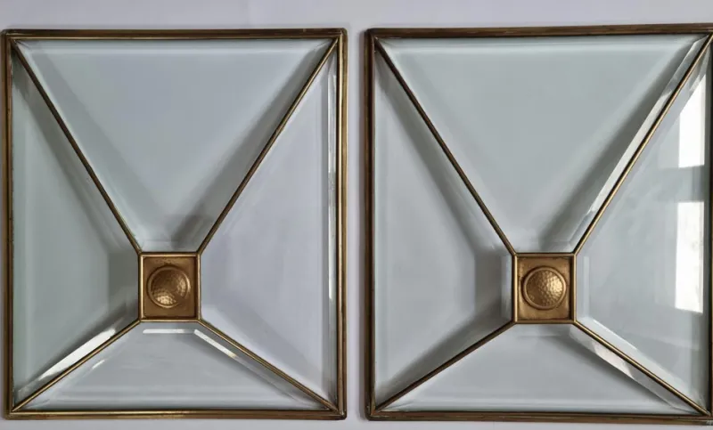 Pamono Art Deco Windows in Faceted Glass and Brass, Austria, 1930s, Set of 2> Architectural Elements