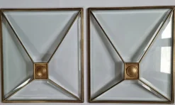 Pamono Art Deco Windows in Faceted Glass and Brass, Austria, 1930s, Set of 2><noscript><img width=