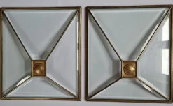 Pamono Art Deco Windows in Faceted Glass and Brass, Austria, 1930s, Set of 2><noscript><img width=