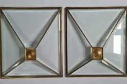 Pamono Art Deco Windows in Faceted Glass and Brass, Austria, 1930s, Set of 2><noscript><img width=