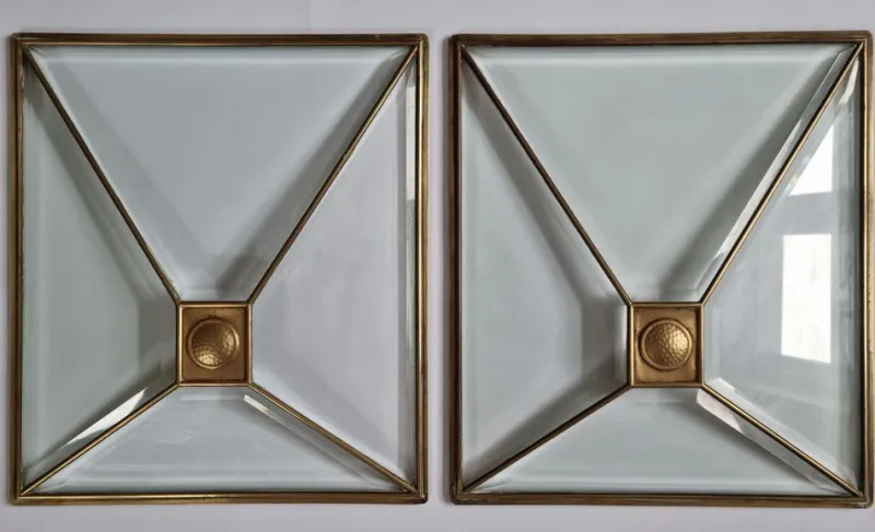Pamono Art Deco Windows in Faceted Glass and Brass, Austria, 1930s, Set of 2> Architectural Elements