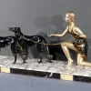 Best Pamono Art Deco Woman with Greyhounds, 1930, Patinated Metal