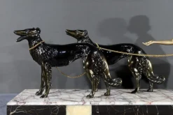Best Pamono Art Deco Woman with Greyhounds, 1930, Patinated Metal