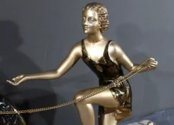 Best Pamono Art Deco Woman with Greyhounds, 1930, Patinated Metal