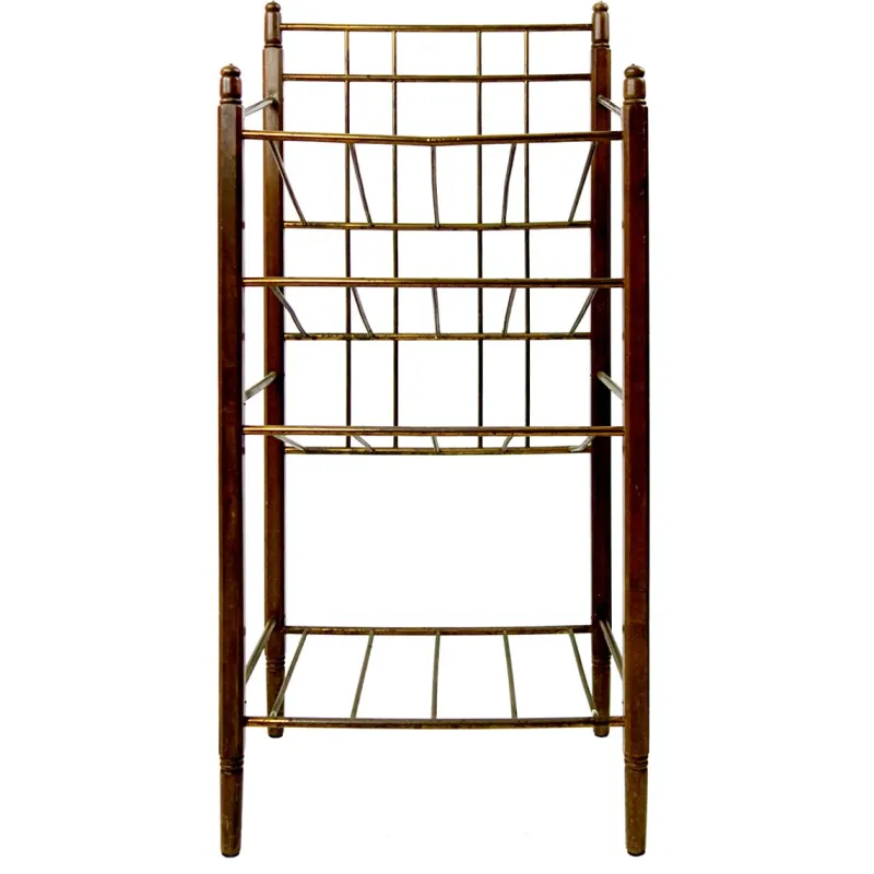 Sale Pamono Art Deco Wood and Brass Magazine Stand from Ernst Rockhausen & Söhne