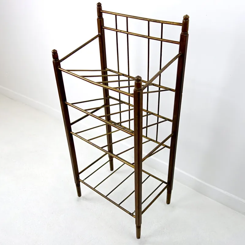 Sale Pamono Art Deco Wood and Brass Magazine Stand from Ernst Rockhausen & Söhne