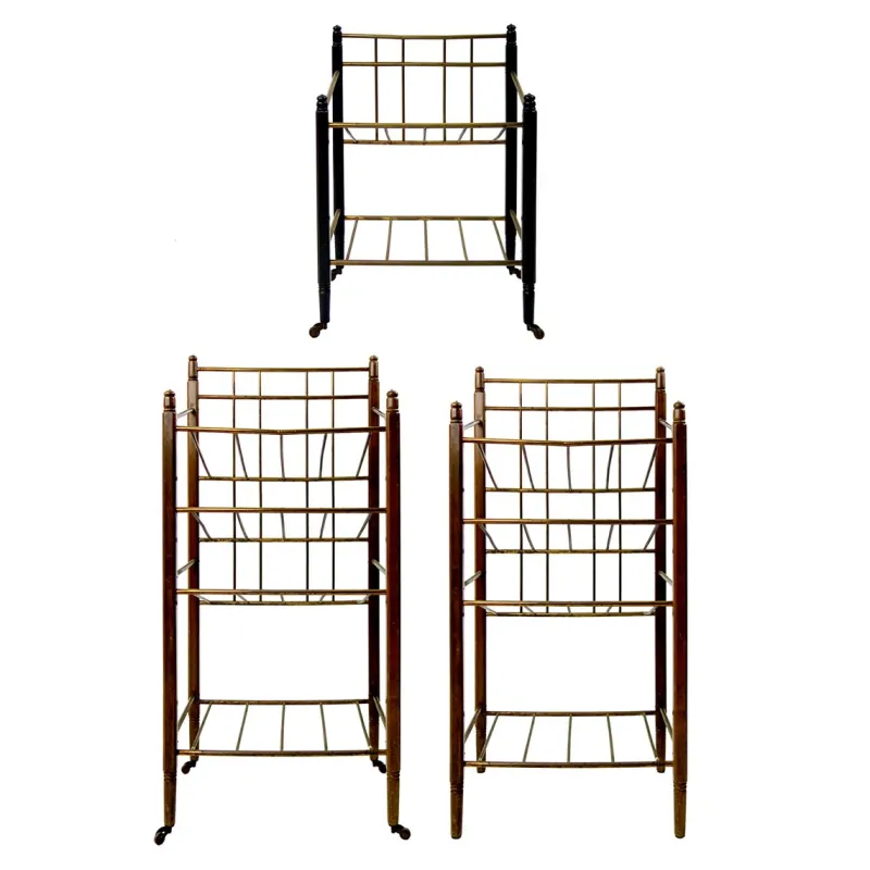 Sale Pamono Art Deco Wood and Brass Magazine Stand from Ernst Rockhausen & Söhne