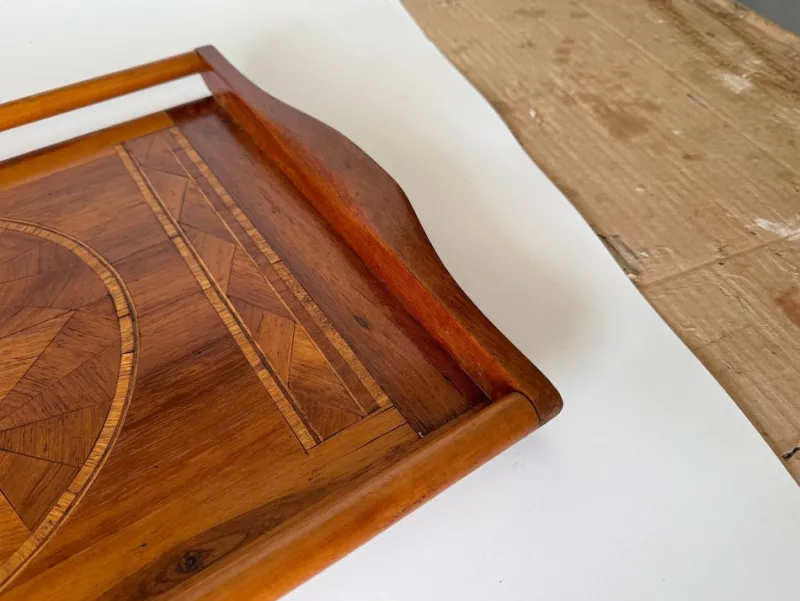 Pamono Art Deco Wood Marquetry Tray, France, 1940s> Trays