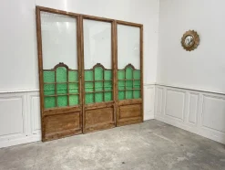 New Pamono Art Deco Wooden and Hammered Glass Screen, 1950s