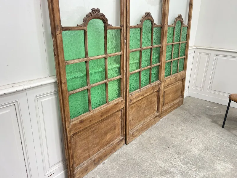 New Pamono Art Deco Wooden and Hammered Glass Screen, 1950s