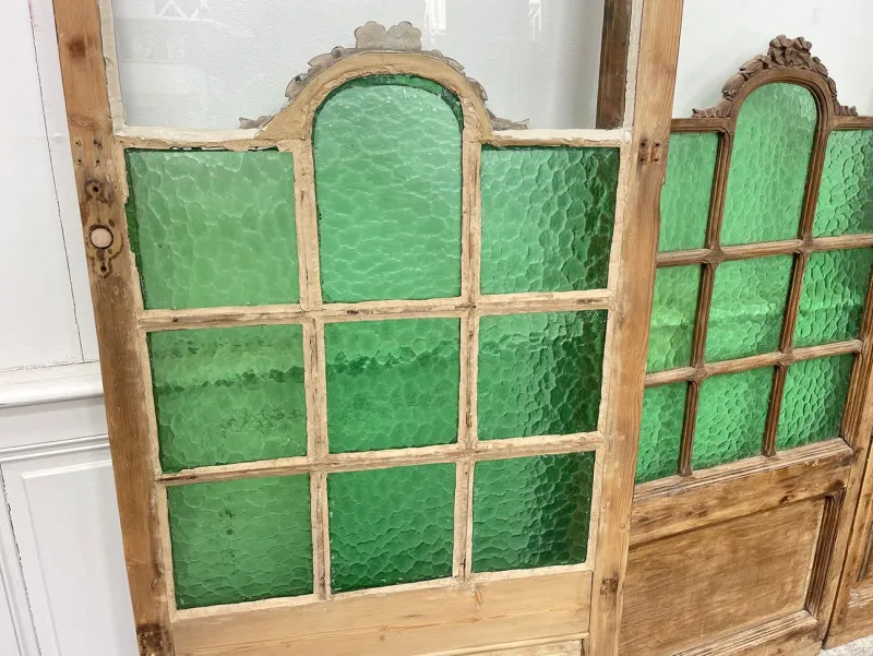 New Pamono Art Deco Wooden and Hammered Glass Screen, 1950s