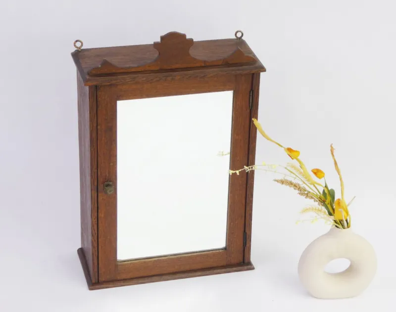 Pamono Art Deco Wooden Apothecary Cabinet with Beveled Mirror and Shelves, 1940s> Shelves & Wall Units