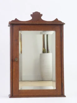 Pamono Art Deco Wooden Apothecary Cabinet with Beveled Mirror and Shelves, 1940s><noscript><img width=