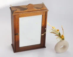 Pamono Art Deco Wooden Apothecary Cabinet with Beveled Mirror and Shelves, 1940s><noscript><img width=