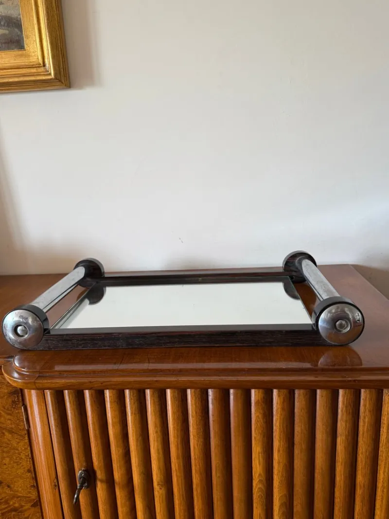 Pamono Art Deco Wooden Mirrored Tray, France, 1930s> Trays