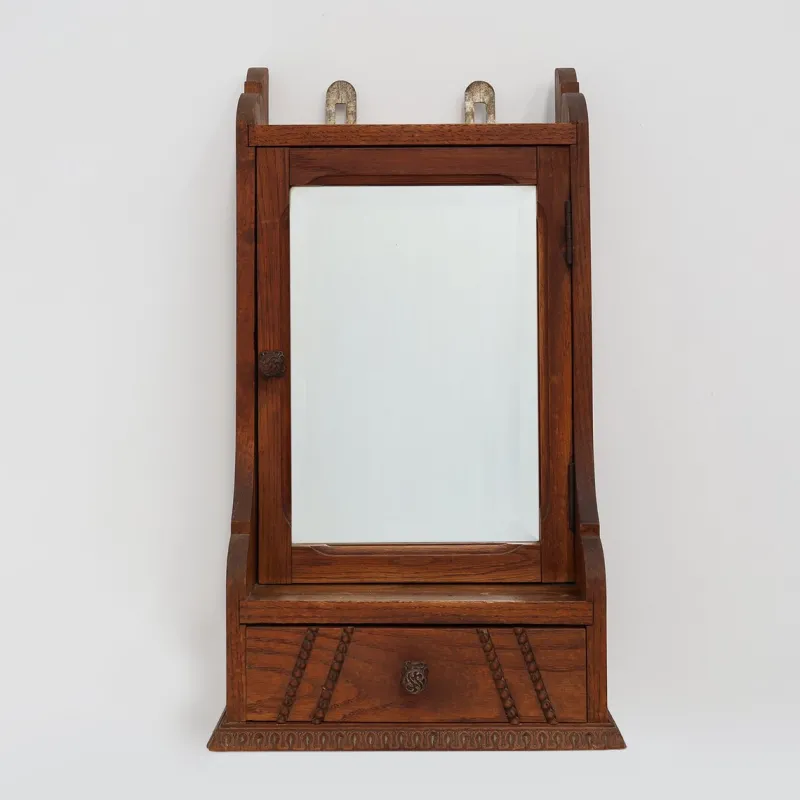 Outlet Pamono Art Deco Wooden Shaving Cabinet with Beveled Mirror, France, 1920s