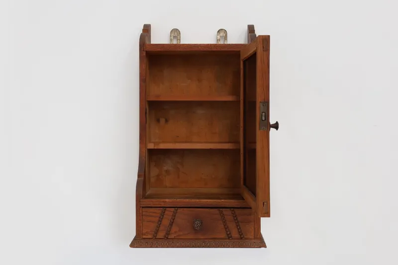 Outlet Pamono Art Deco Wooden Shaving Cabinet with Beveled Mirror, France, 1920s