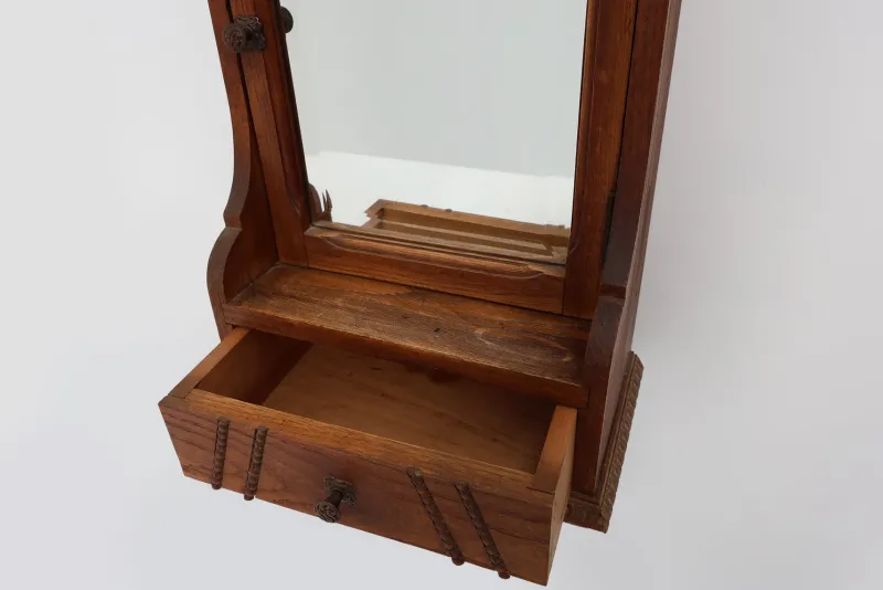Outlet Pamono Art Deco Wooden Shaving Cabinet with Beveled Mirror, France, 1920s