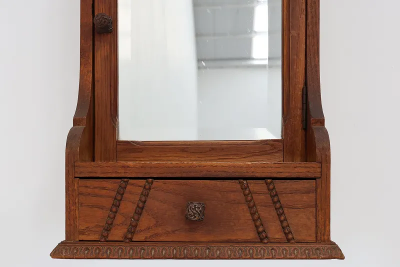 Outlet Pamono Art Deco Wooden Shaving Cabinet with Beveled Mirror, France, 1920s
