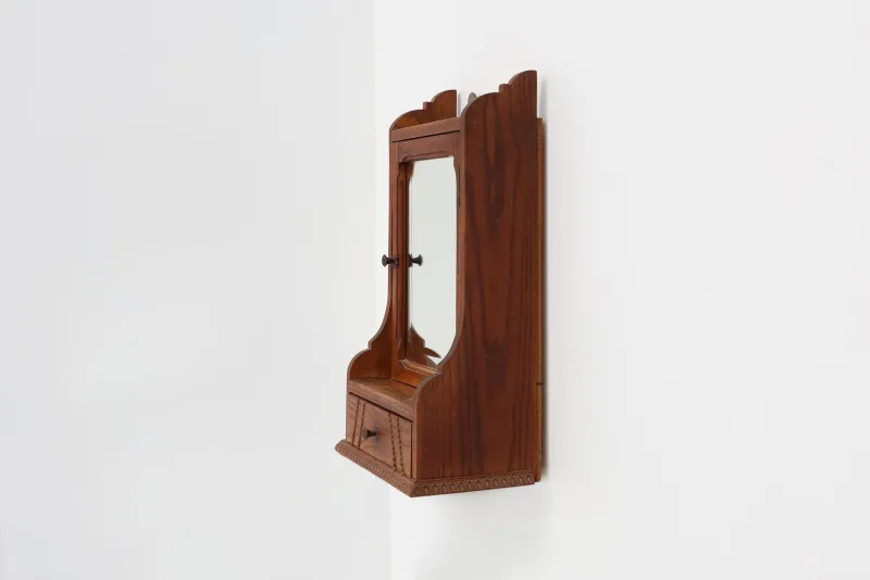 Outlet Pamono Art Deco Wooden Shaving Cabinet with Beveled Mirror, France, 1920s