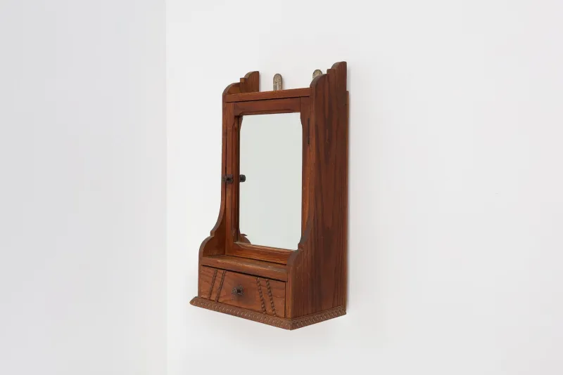 Outlet Pamono Art Deco Wooden Shaving Cabinet with Beveled Mirror, France, 1920s