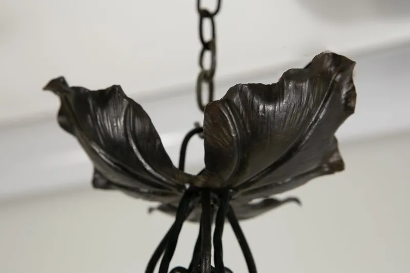 Pamono Art Deco Wrought Iron and Pate de Verre Lamp by G. V. Croismare for Muller Frères, France, 1925> Ceiling Lights