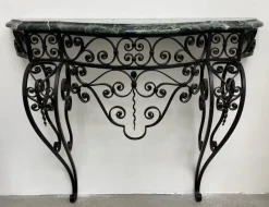 Pamono Art Deco Wrought Iron Console with Alpine Green Marble> Console Tables