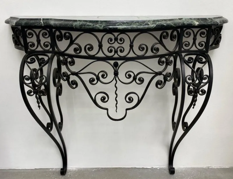 Pamono Art Deco Wrought Iron Console with Alpine Green Marble> Console Tables
