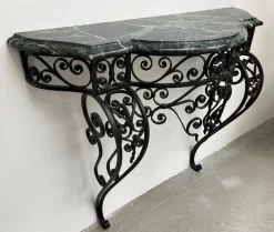 Pamono Art Deco Wrought Iron Console with Alpine Green Marble> Console Tables