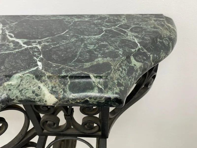 Pamono Art Deco Wrought Iron Console with Alpine Green Marble> Console Tables