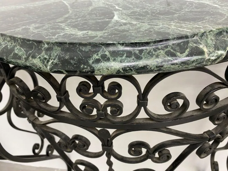 Pamono Art Deco Wrought Iron Console with Alpine Green Marble> Console Tables
