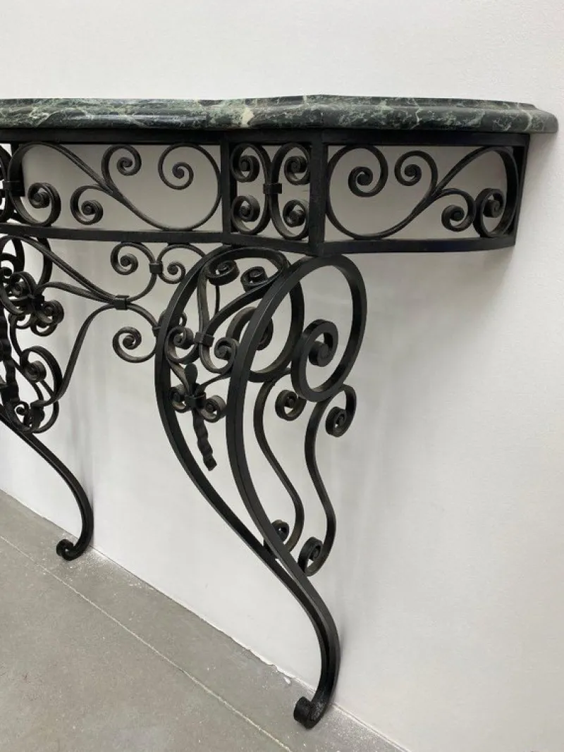 Pamono Art Deco Wrought Iron Console with Alpine Green Marble> Console Tables