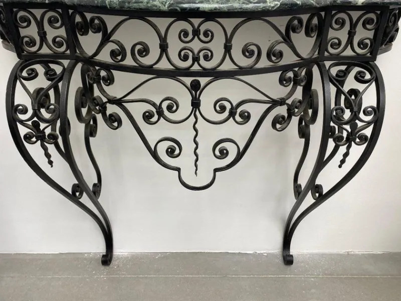 Pamono Art Deco Wrought Iron Console with Alpine Green Marble> Console Tables