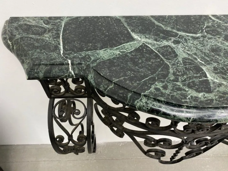 Pamono Art Deco Wrought Iron Console with Alpine Green Marble> Console Tables