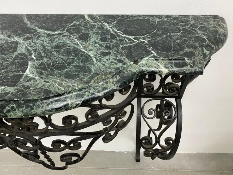 Pamono Art Deco Wrought Iron Console with Alpine Green Marble> Console Tables