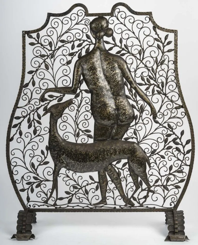 Pamono Art Deco Wrought Iron Fire Screen, 1930s