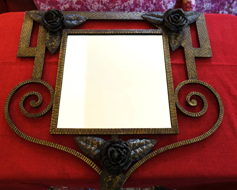Hot Pamono Art Deco Wrought Iron Mirror, 1930s