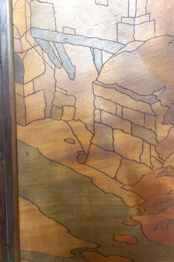 Clearance Pamono Art Nouveau / Art Deco Pyroengraved Screen with Medieval Mediterranean Townscape, 1930s
