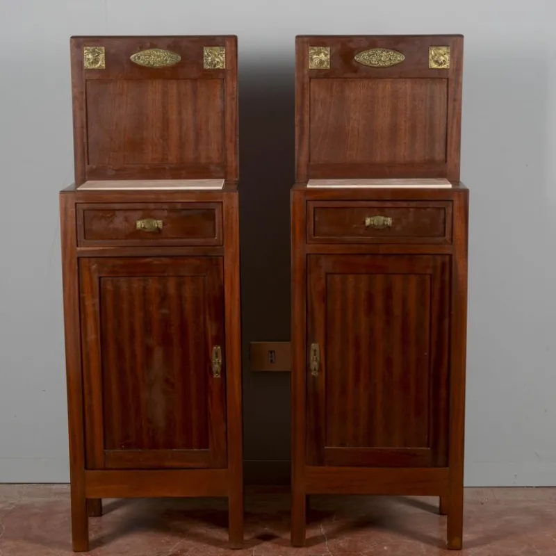 Discount Pamono Art Nouveau Bedside Tables with Marble Tops, 1890s, Set of 2