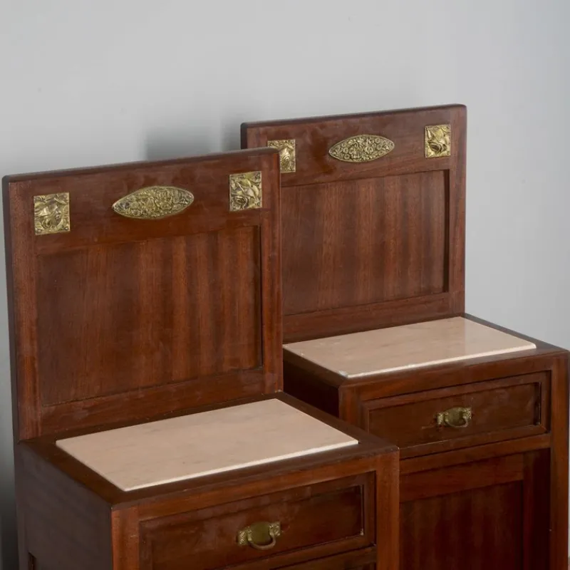 Discount Pamono Art Nouveau Bedside Tables with Marble Tops, 1890s, Set of 2