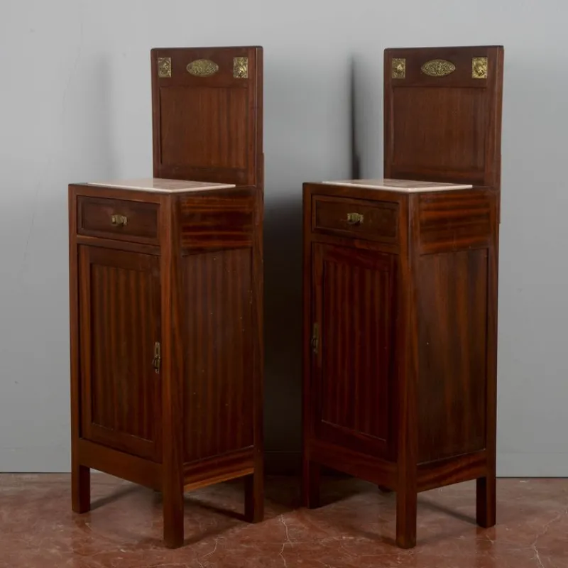 Discount Pamono Art Nouveau Bedside Tables with Marble Tops, 1890s, Set of 2