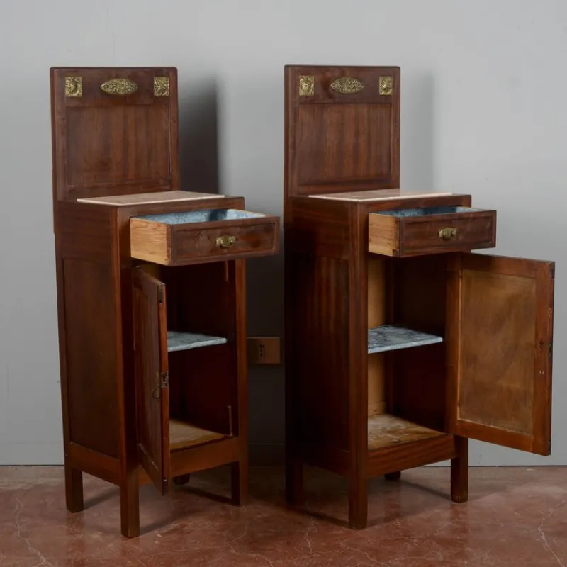 Discount Pamono Art Nouveau Bedside Tables with Marble Tops, 1890s, Set of 2