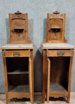 Pamono Art Nouveau Bedside Tables in Walnut, 1890s, Set of 2><noscript><img width=