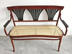 Pamono Art Nouveau Bench in Bentwood with Cane Seat, Austria, 1890s> Worktables & Workbenches
