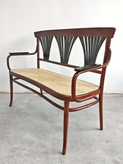 Pamono Art Nouveau Bench in Bentwood with Cane Seat, Austria, 1890s><noscript><img width=