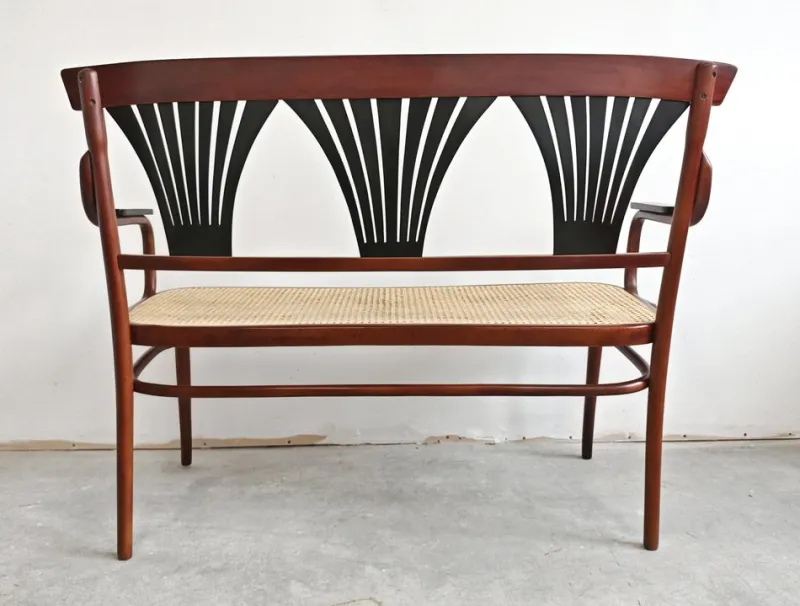 Pamono Art Nouveau Bench in Bentwood with Cane Seat, Austria, 1890s> Worktables & Workbenches