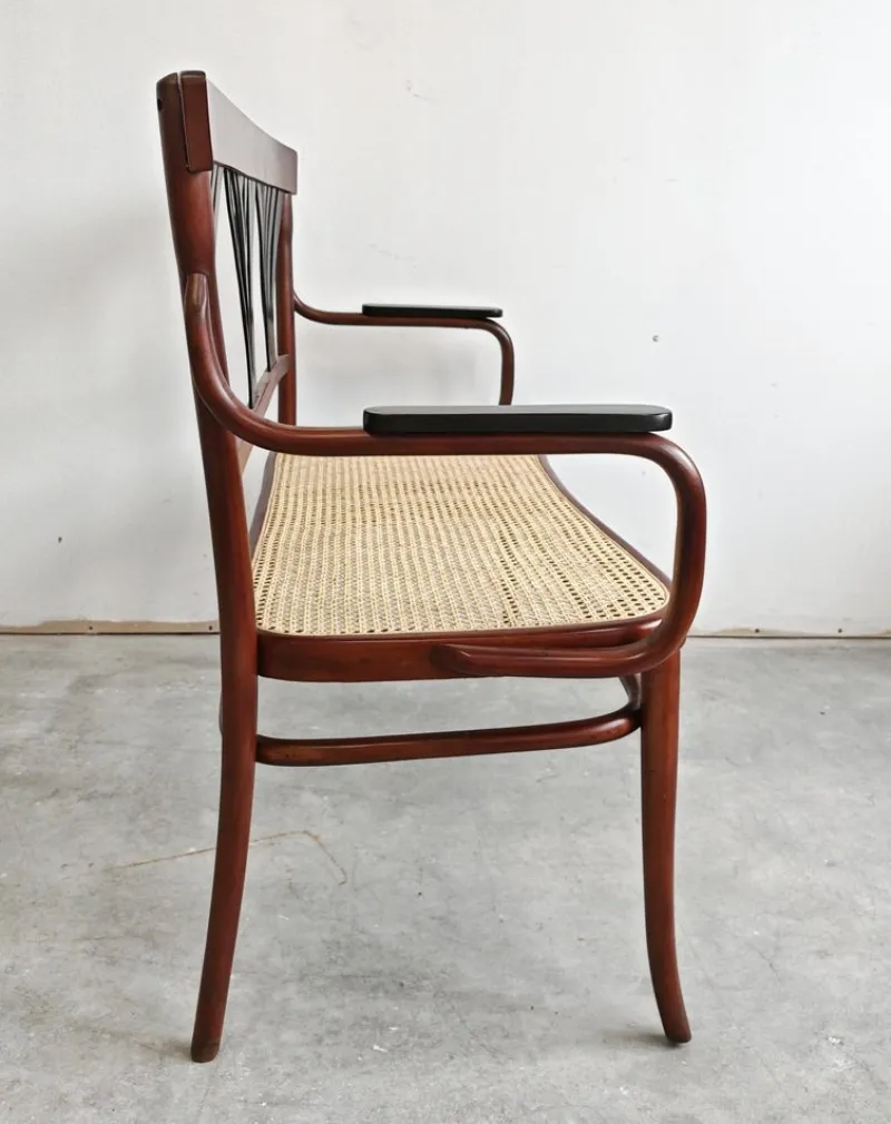 Pamono Art Nouveau Bench in Bentwood with Cane Seat, Austria, 1890s> Worktables & Workbenches