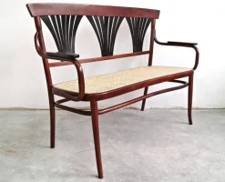 Pamono Art Nouveau Bench in Bentwood with Cane Seat, Austria, 1890s><noscript><img width=